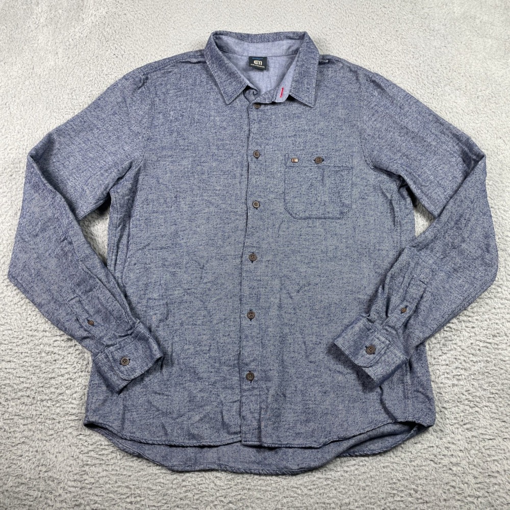 State Of Elevenate Shirt Mens Large Blue White Twill Long Sleeve Button Down